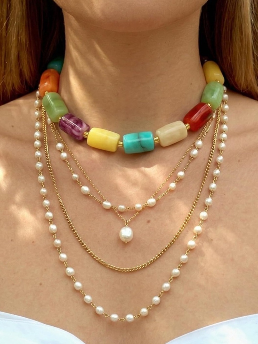 New! Multicolor Marbled Bead Dopamine necklace